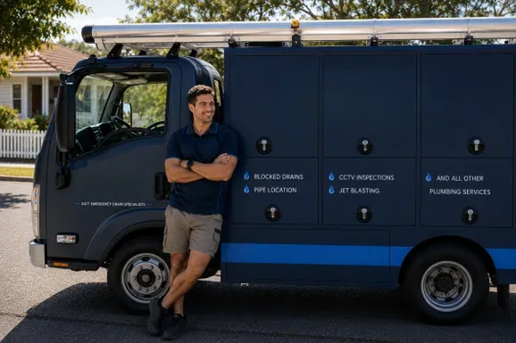 Licensed Burwood plumber at the van